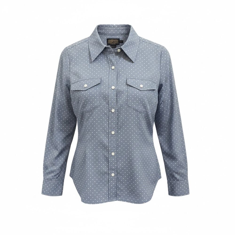 Pendleton Dusty Blue w/White Polka Dot Button-Up Shirt Women’s Size 8P - Picture 2 of 11